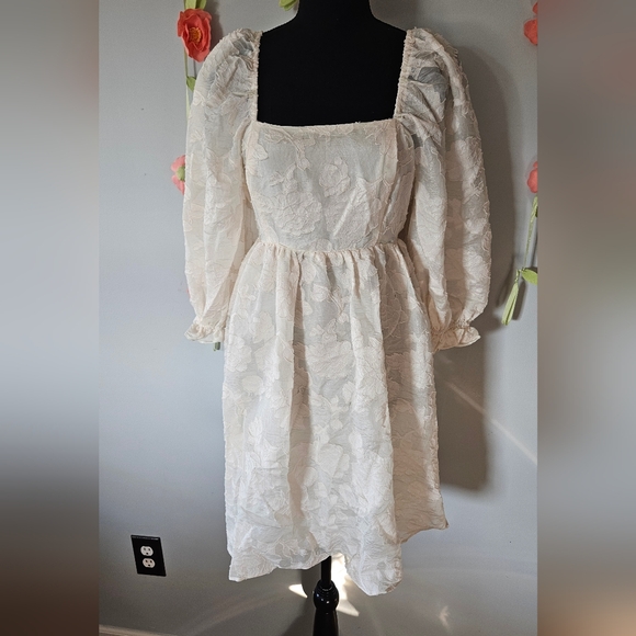 Arula Ivory Floral Burnout Babydoll Dress Plus Size 0X - Picture 1 of 11
